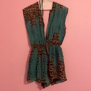 Green and cheetah print romper